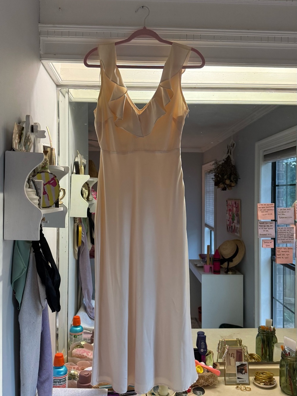 Le Lis Cream Maxi Dress with Ruffle V-Neck
